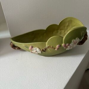 Leaf-Shaped Roseville Ceramic Dish Floral Design Pottery